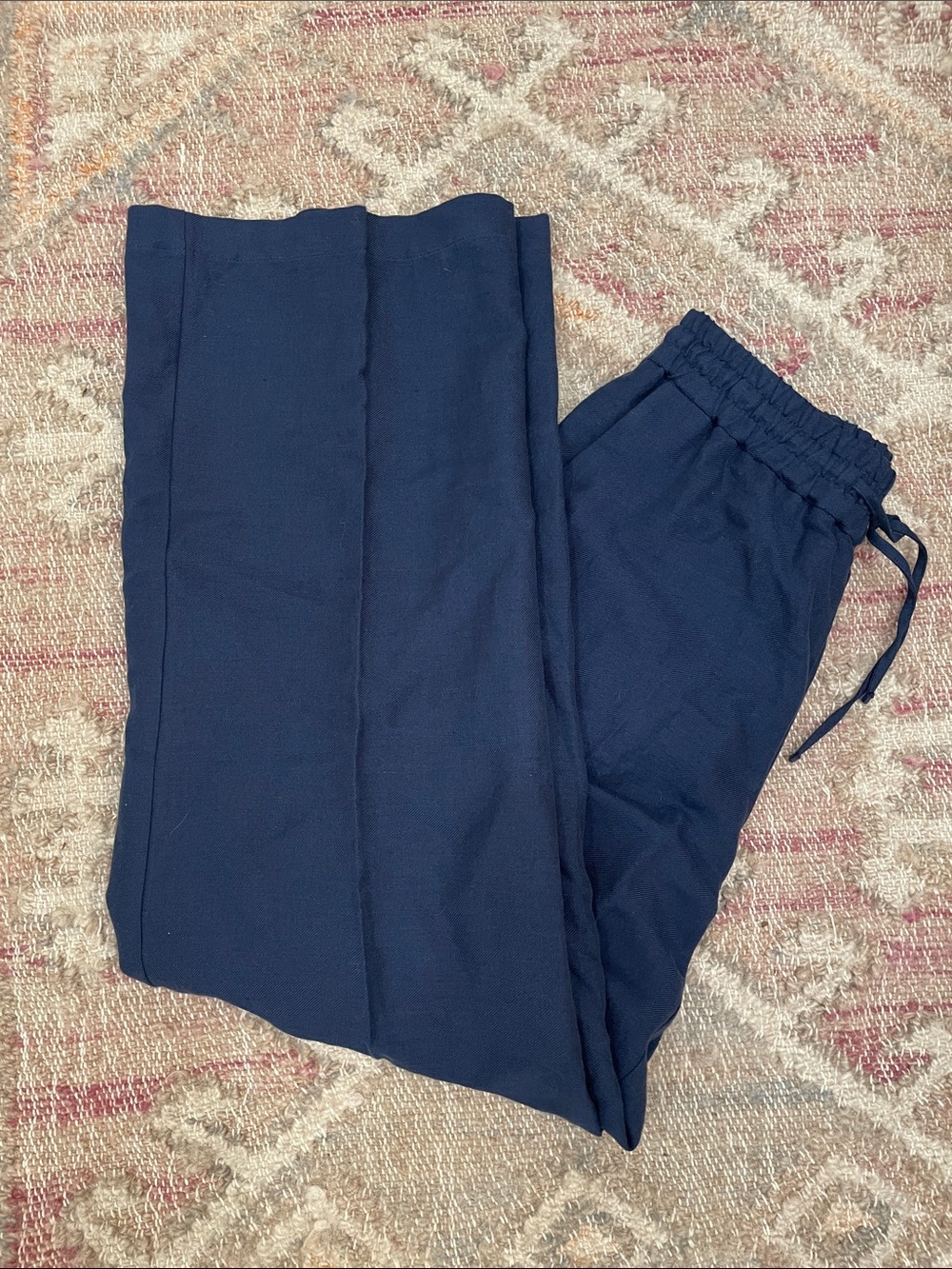 A.P.C. Dark Navy Wide-Leg Drawstring Linen Cotton Trousers Size 38
